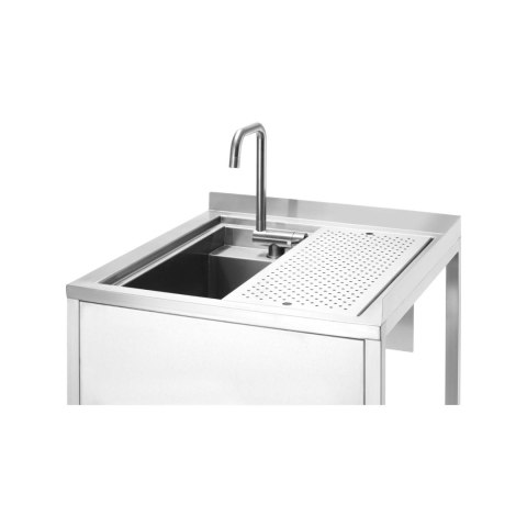 Narożny stół Oxygen Hybrid z ukrytą komorą zlewową i myjką do płukania dzbanków, 650x650x(h)900mm Narożny stół Oxygen Hybrid z ukrytą komorą zlewową i myjką do płukania dzbanków, 650x650x(h)900mm