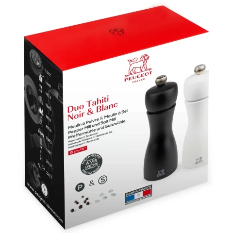 TAHITI Zestaw młynków do soli i pieprzu 15 cm biały/czarny / PEUGEOT