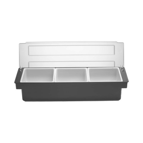 Pojemnik barmański na dodatki do drinków - 3 wkłady, Bar up, czarny, 480x150x(H)100mm Pojemnik barmański na dodatki do drinków - 3 wkłady, Bar up, czarny, 480x150x(H)100mm