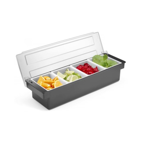 Pojemnik barmański na dodatki do drinków - 4 wkłady, Bar up, 480x150x(H)100mm Pojemnik barmański na dodatki do drinków - 4 wkłady, Bar up, 480x150x(H)100mm