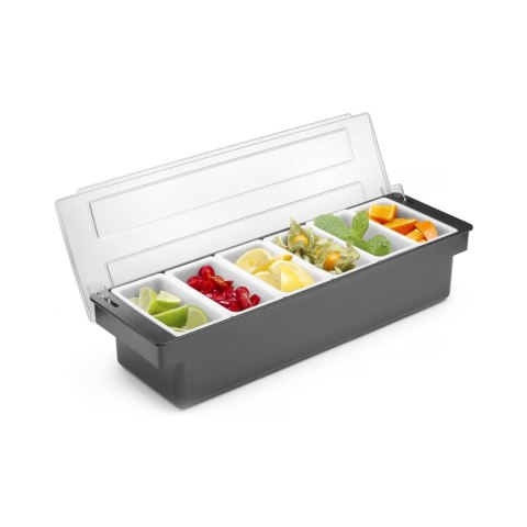 Pojemnik barmański na dodatki do drinków - 6 wkładów, Bar up, 480x150x(H)100mm Pojemnik barmański na dodatki do drinków - 6 wkładów, Bar up, 480x150x(H)100mm