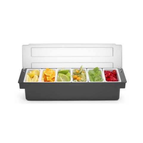 Pojemnik barmański na dodatki do drinków - 6 wkładów, Bar up, 480x150x(H)100mm Pojemnik barmański na dodatki do drinków - 6 wkładów, Bar up, 480x150x(H)100mm