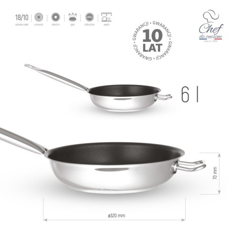 Patelnia ze stali nierdzewnej z powłoką nieprzywierającą Prime, śr. 320mm