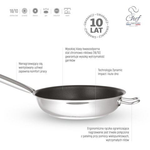 Patelnia ze stali nierdzewnej z powłoką nieprzywierającą Prime, śr. 320mm